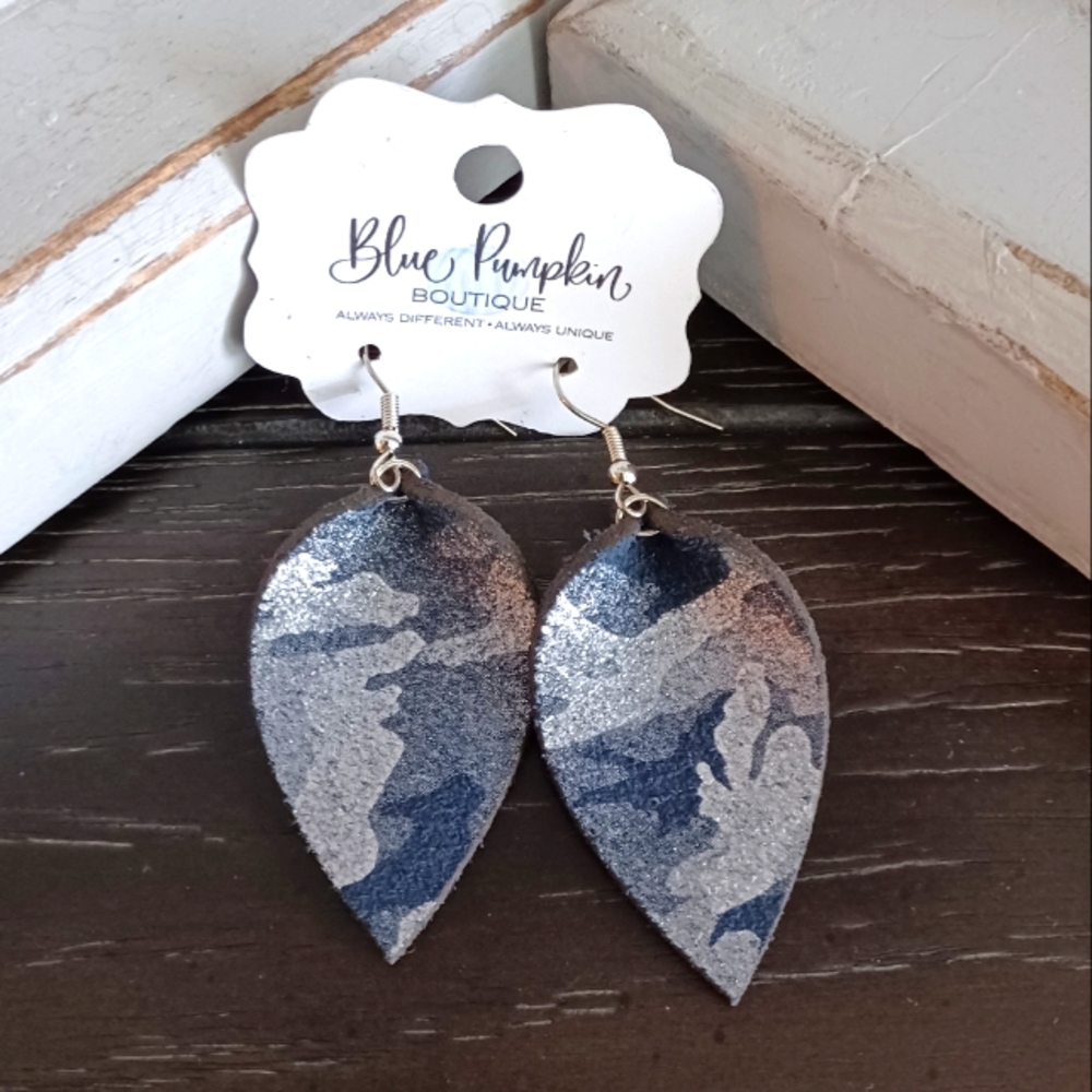 Camo Print Leather Lightweight Drop Earrings